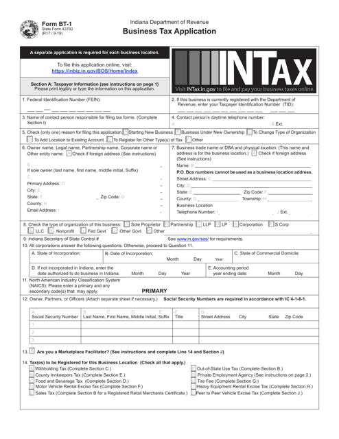 State Form 43760 (BT-1)  Printable Pdf
