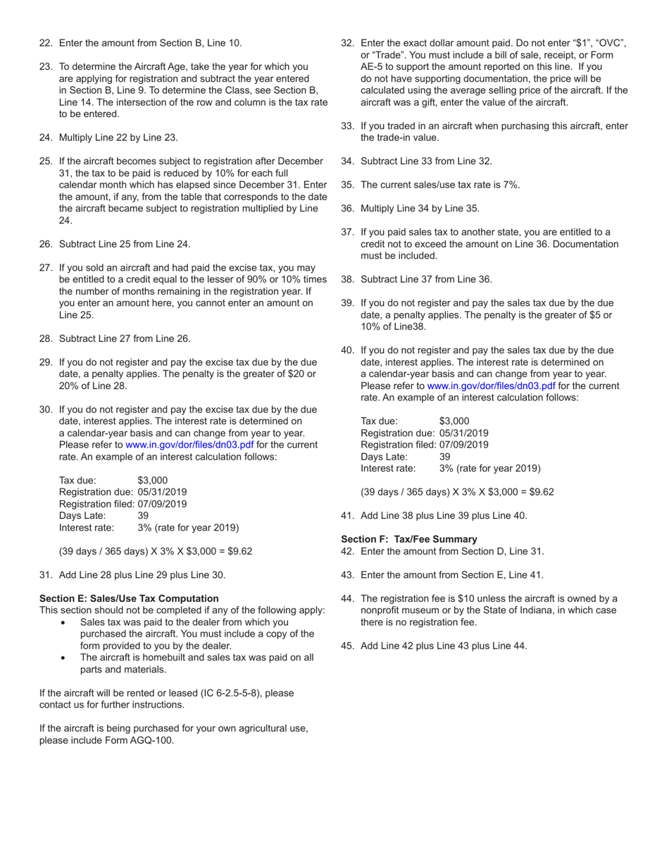 Form AE-7 (State Form 7695) Application for Aircraft Registration - Indiana, Page 4