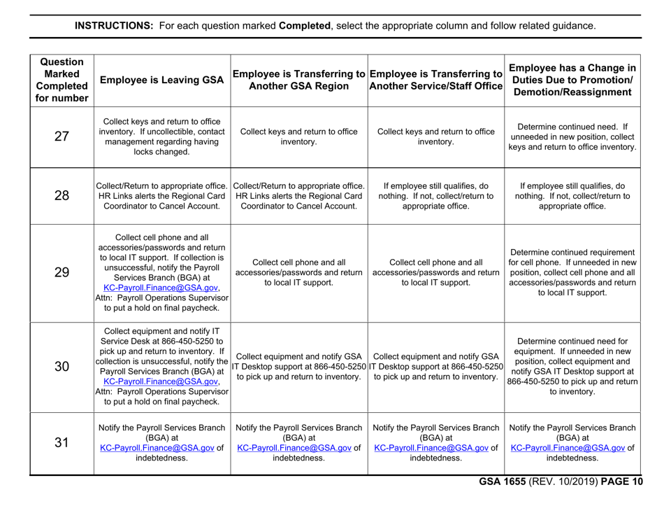GSA Form 1655 Pre-exit Clearance Checklist, Page 10