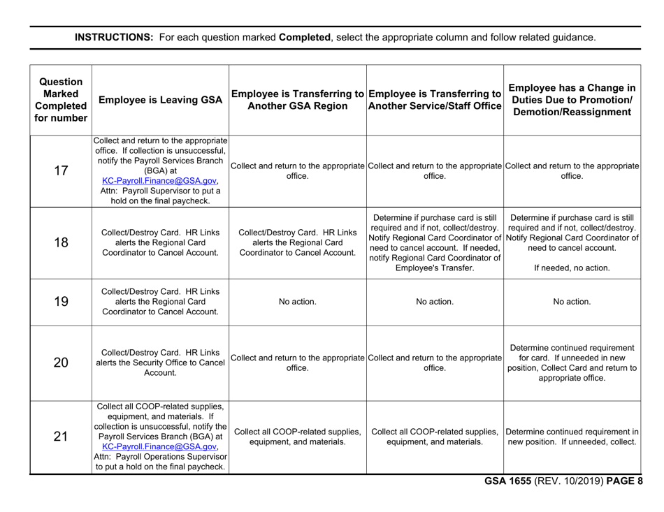 GSA Form 1655 Pre-exit Clearance Checklist, Page 8