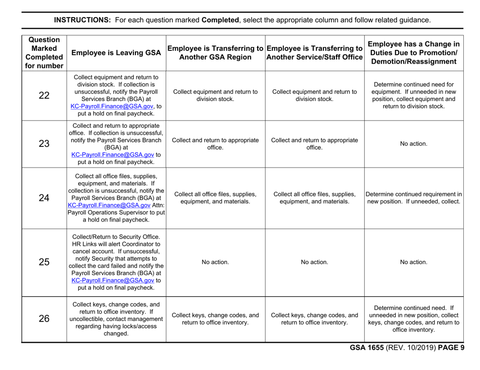 GSA Form 1655 Pre-exit Clearance Checklist, Page 9