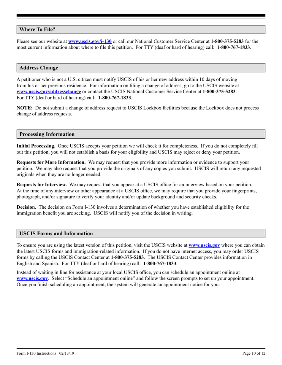 Instructions for USCIS Form I-130, I-130A, Page 10