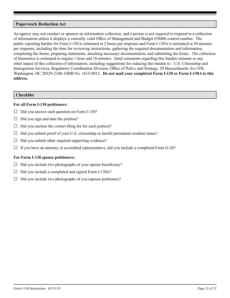 Instructions for USCIS Form I-130, I-130A, Page 12