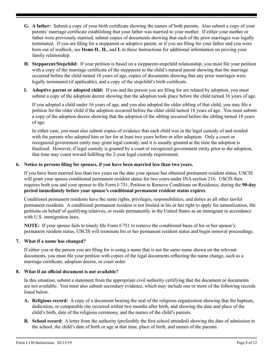 Instructions for USCIS Form I-130, I-130A, Page 8