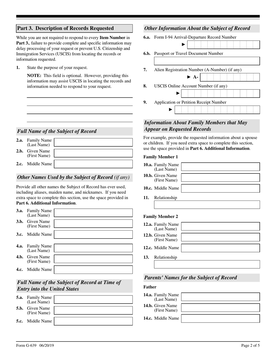 USCIS Form G-639 Download Fillable PDF or Fill Online Freedom of ...