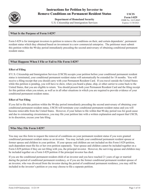 USCIS Form I-829  Printable Pdf