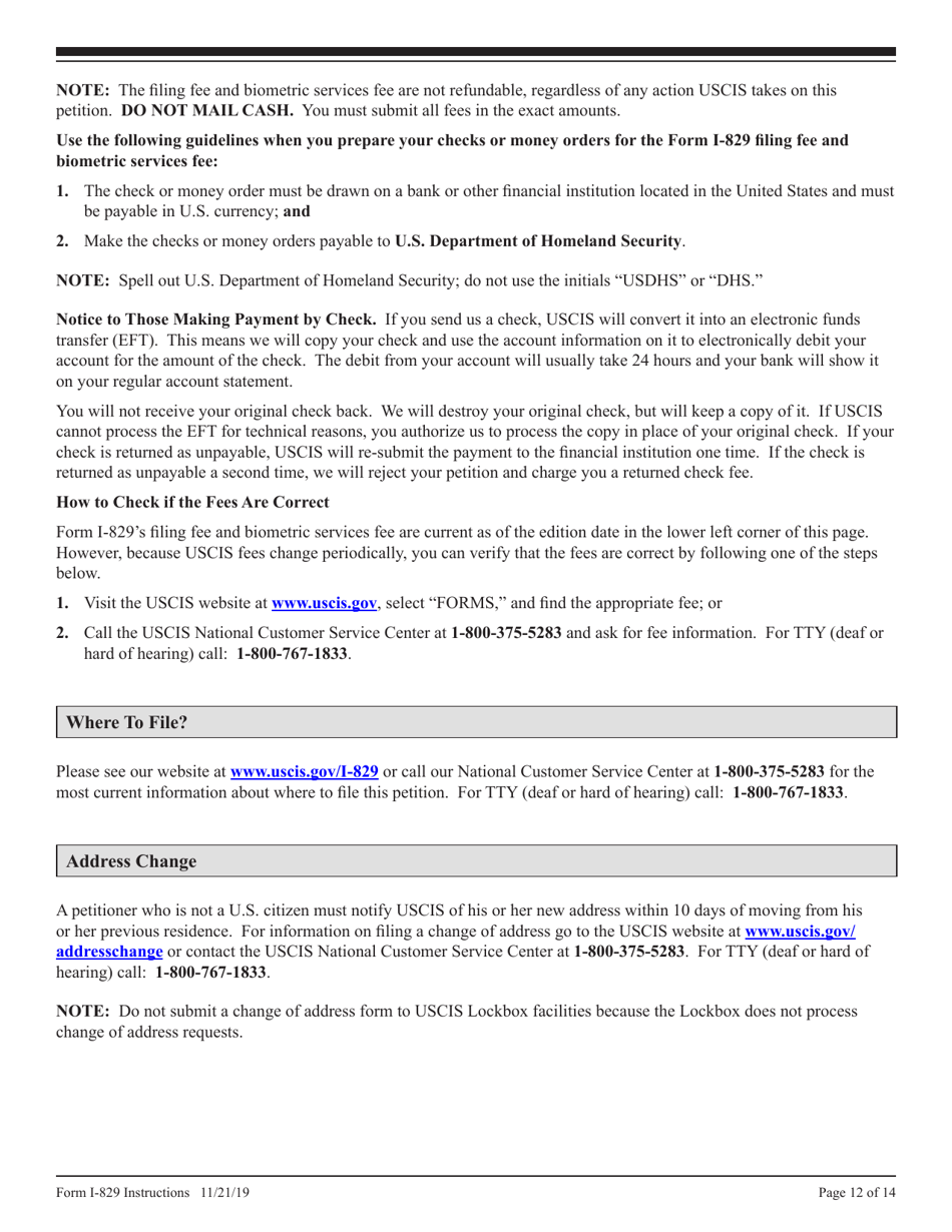 Instructions for USCIS Form I-829 Petition by Investor to Remove Conditions on Permanent Resident Status, Page 12