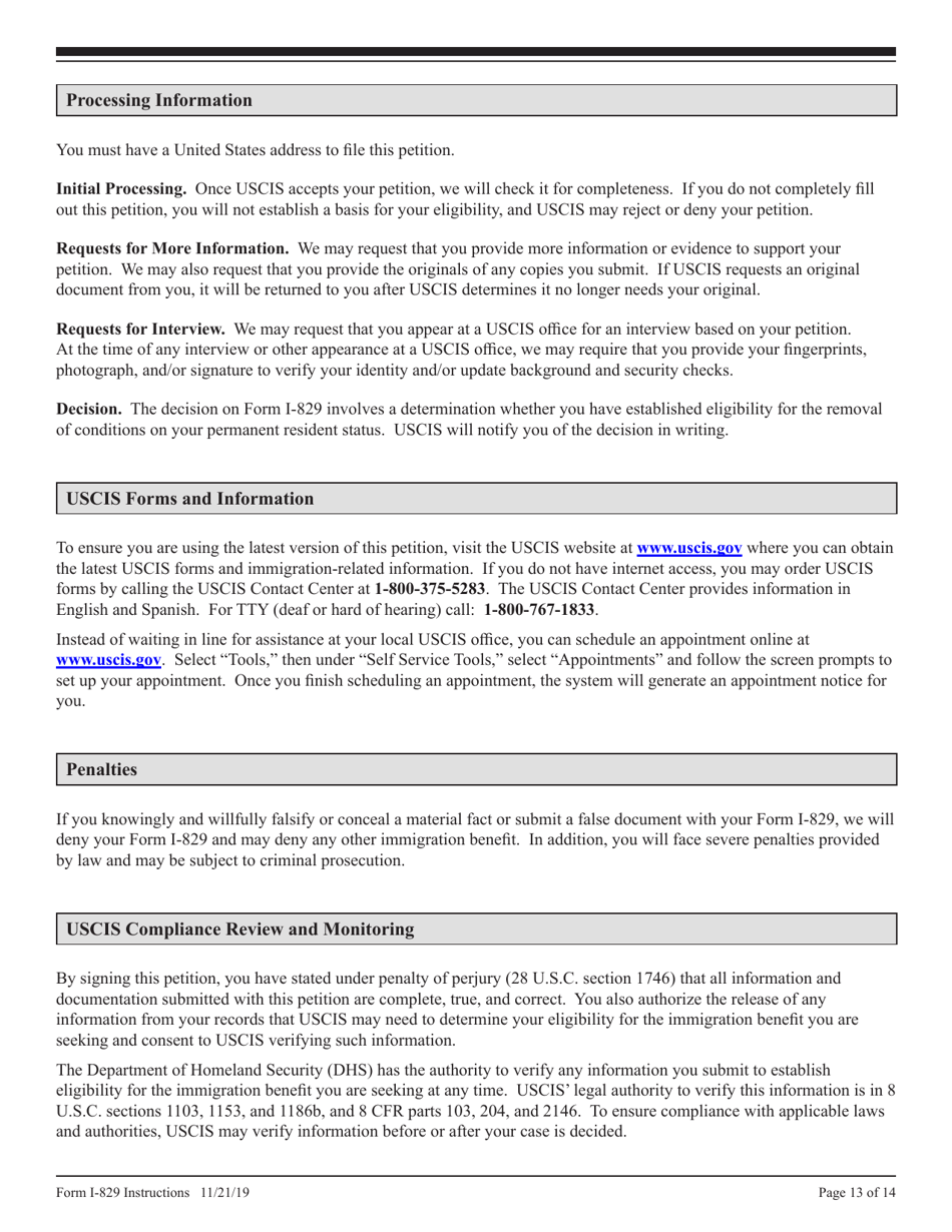 Instructions for USCIS Form I-829 Petition by Investor to Remove Conditions on Permanent Resident Status, Page 13