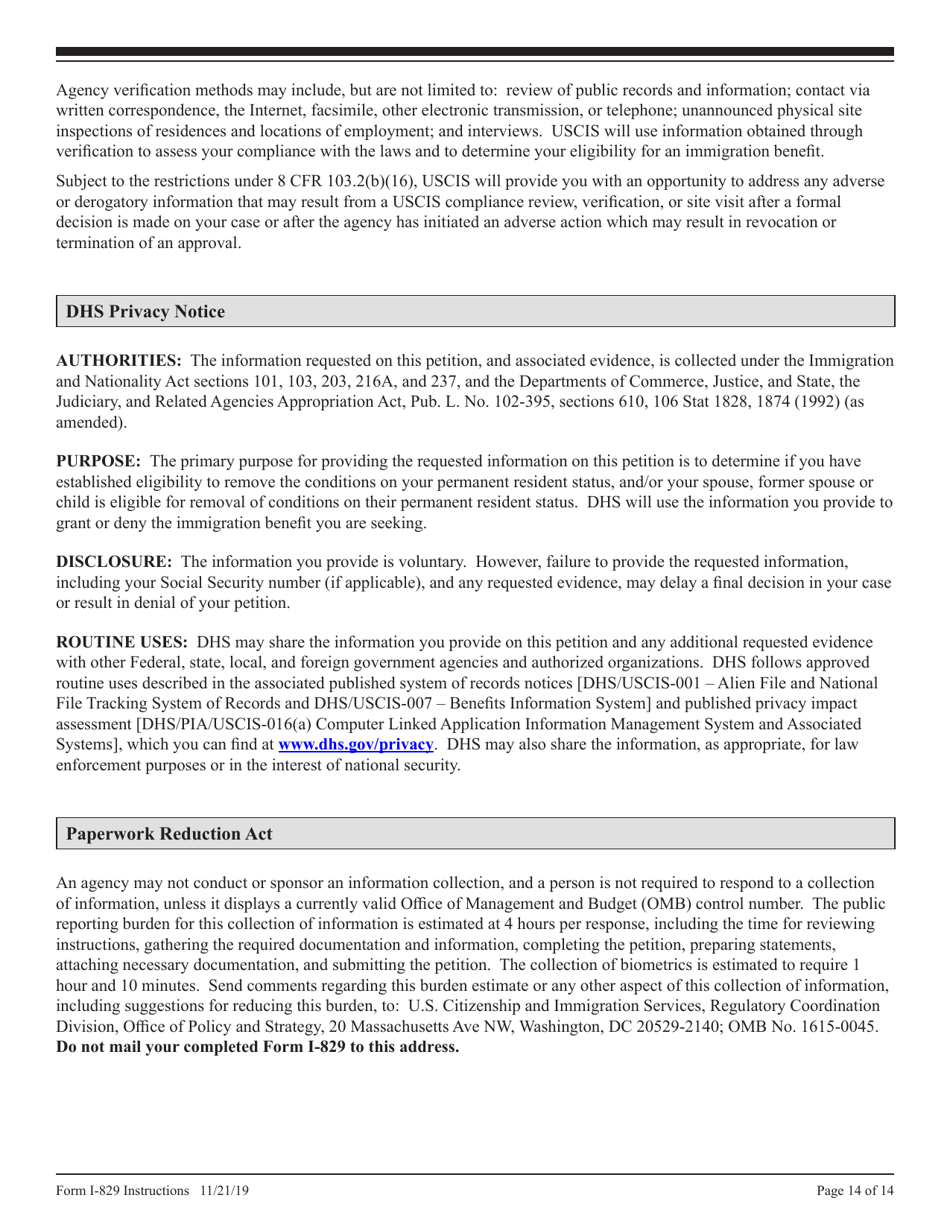 Instructions for USCIS Form I-829 Petition by Investor to Remove Conditions on Permanent Resident Status, Page 14