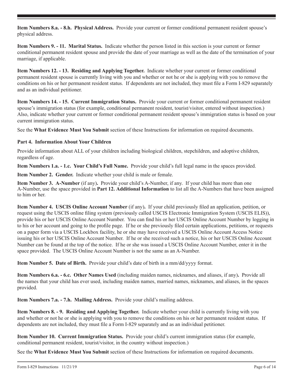 Instructions for USCIS Form I-829 Petition by Investor to Remove Conditions on Permanent Resident Status, Page 6