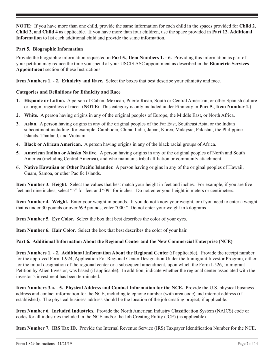 Instructions for USCIS Form I-829 Petition by Investor to Remove Conditions on Permanent Resident Status, Page 7