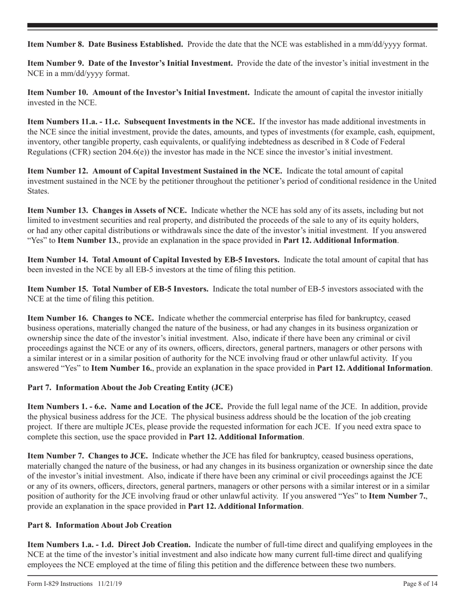 Instructions for USCIS Form I-829 Petition by Investor to Remove Conditions on Permanent Resident Status, Page 8