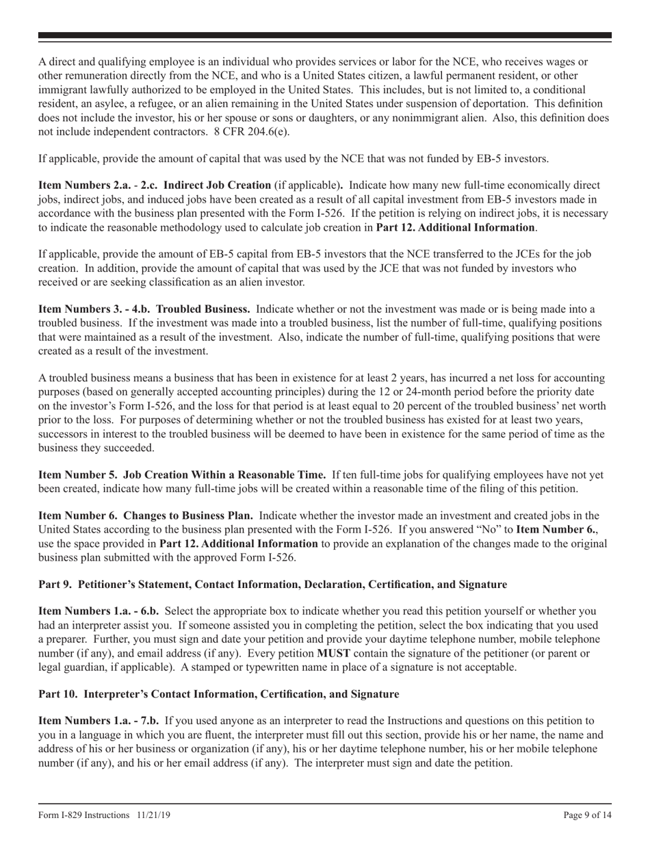 Instructions for USCIS Form I-829 Petition by Investor to Remove Conditions on Permanent Resident Status, Page 9