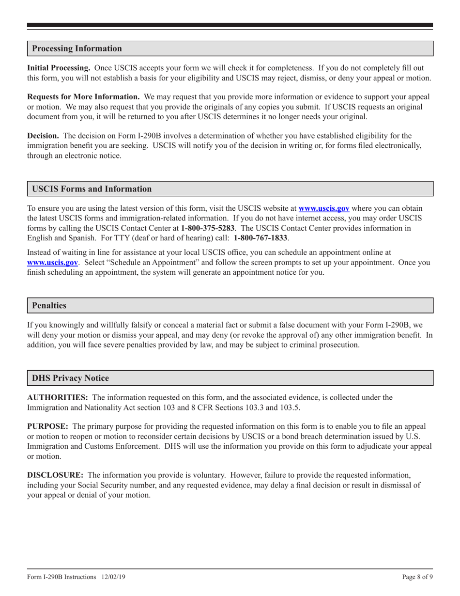 Instructions for USCIS Form I-290B Notice of Appeal or Motion, Page 8