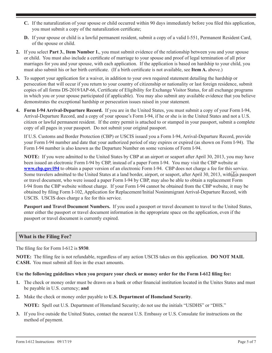 Instructions for USCIS Form I-612 Application for Waiver of the Foreign Residence Requirement (Under Section 212(E) of the Immigration and Nationality Act, as Amended), Page 5