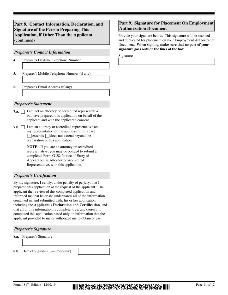 USCIS Form I-817 Application for Family Unity Benefits, Page 11