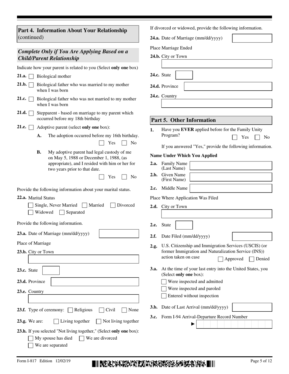 USCIS Form I-817 Application for Family Unity Benefits, Page 5