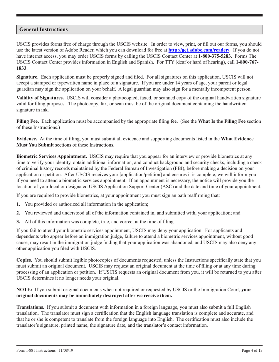 Instructions for USCIS Form I-881 Application for Suspension of Deportation or Special Rule Cancellation of Removal (Pursuant to Section 203 of Public Law 105-100 (Nacara)), Page 4