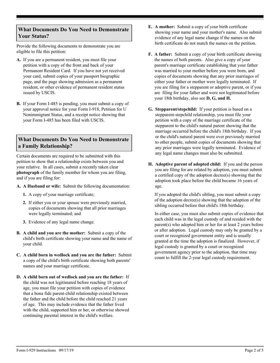 Instructions for USCIS Form I-929 Petition for Qualifying Family Member of a U-1 Nonimmigrant, Page 2