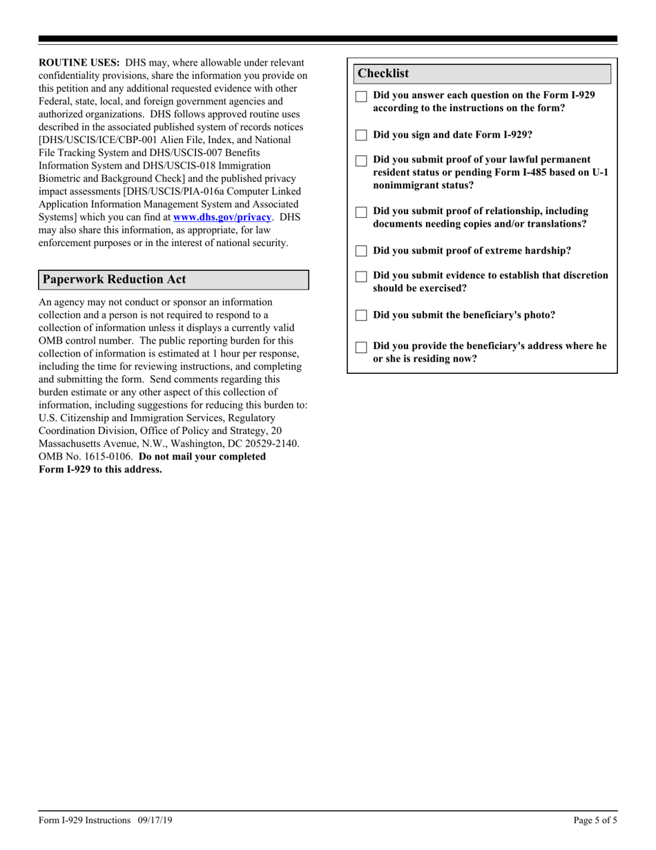 Instructions for USCIS Form I-929 Petition for Qualifying Family Member of a U-1 Nonimmigrant, Page 5