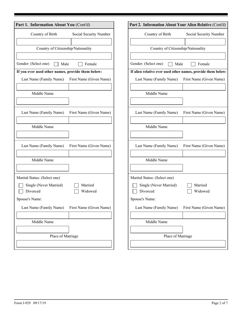 USCIS Form I-929 Petition for Qualifying Family Member of a U-1 Nonimmigrant, Page 2