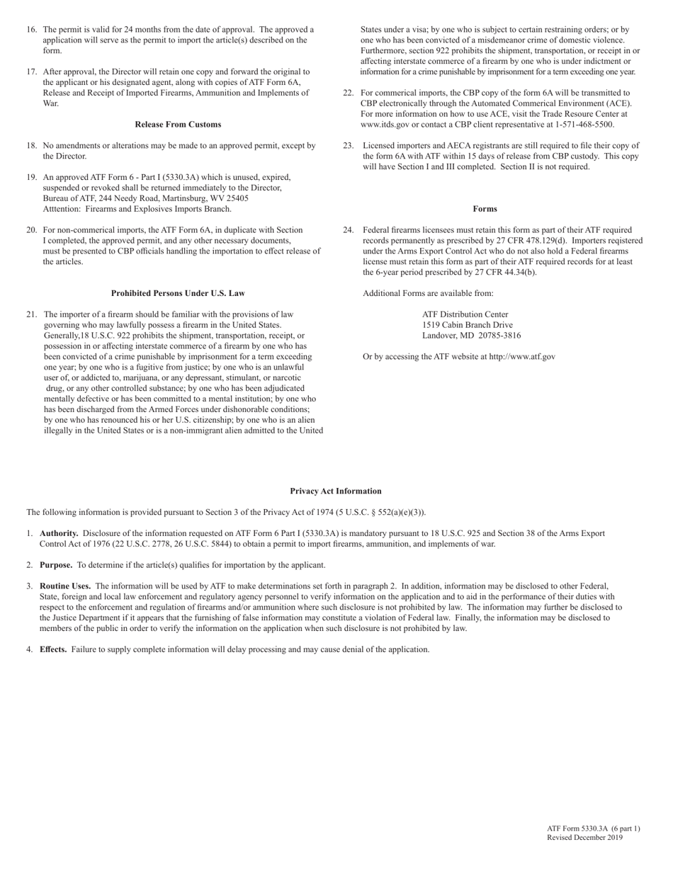 ATF Form 6 (5330.3A) Part 1 Application and Permit for Importation of Firearms, Ammunition and Defense Articles, Page 6