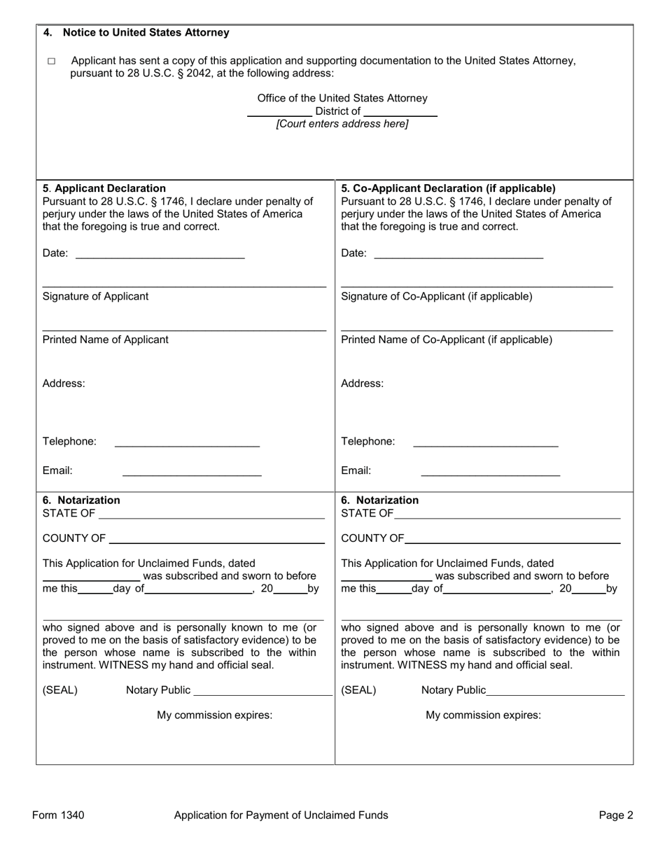 Form B1340 Application for Payment of Unclaimed Funds, Page 2