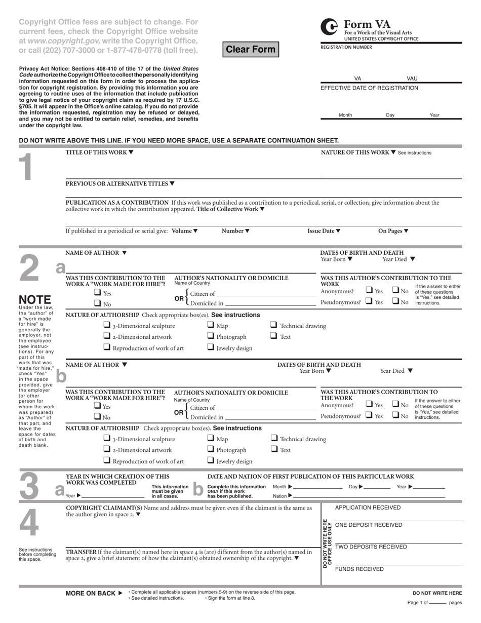 Form VA Basic Registration for a Work of the Visual Arts, Page 3