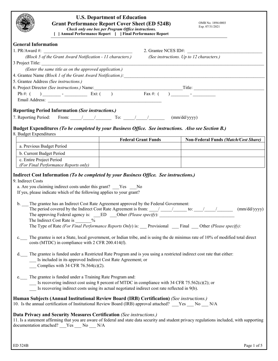 Form ED524B Part 1 - Fill Out, Sign Online and Download Printable PDF ...