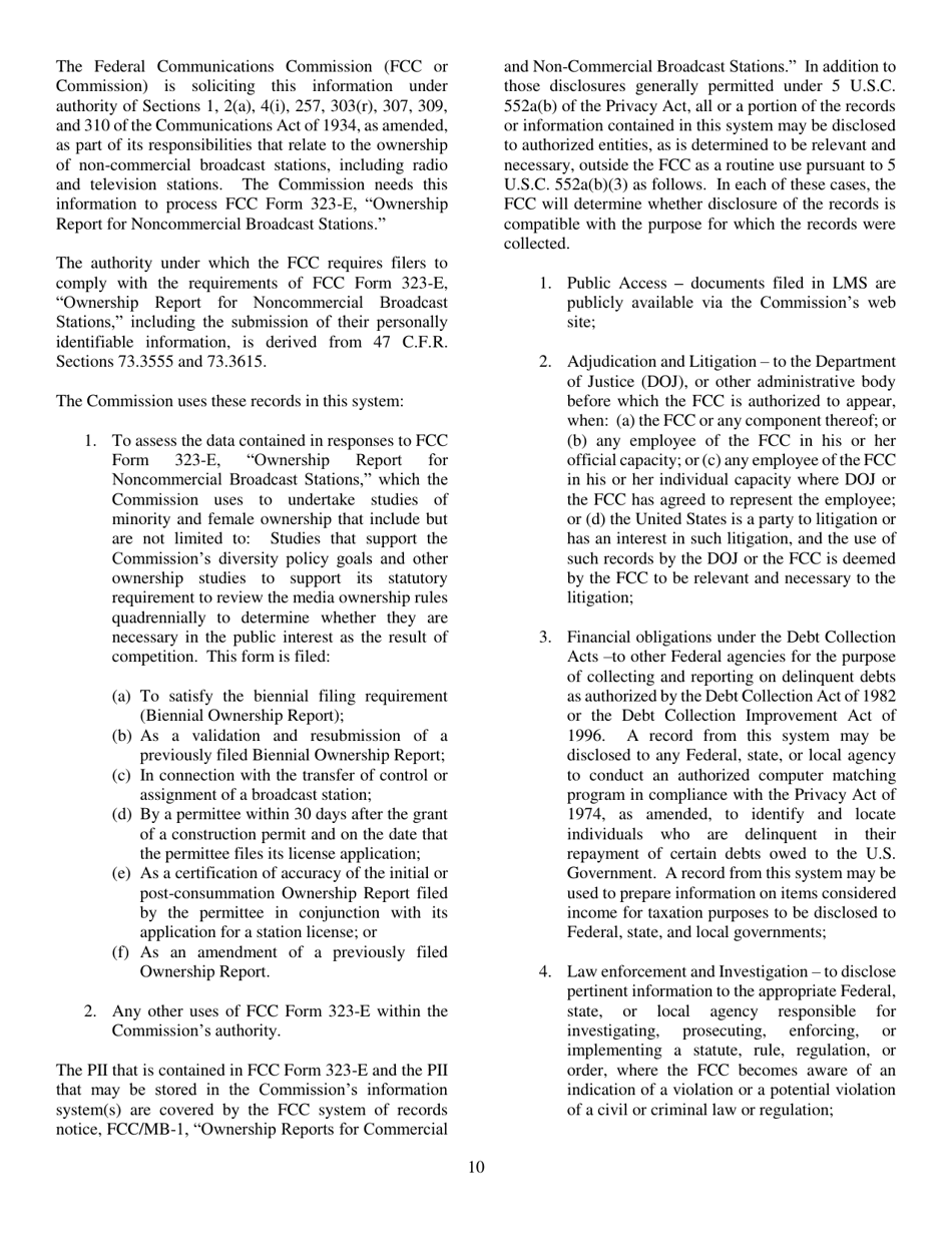 FCC Form 323-E Ownership Report for Noncommercial Broadcast Stations, Page 10