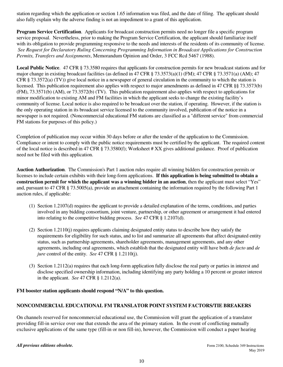 Instructions for FCC Form 2100 Schedule 349 Fm Translator or Fm Booster Station Construction Permit Application, Page 10