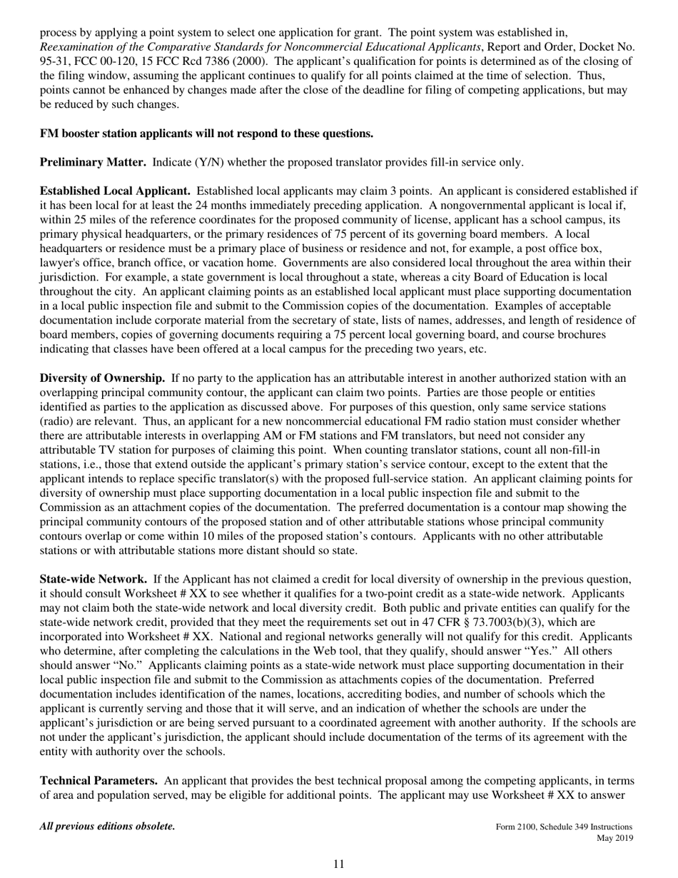 Instructions for FCC Form 2100 Schedule 349 Fm Translator or Fm Booster Station Construction Permit Application, Page 11