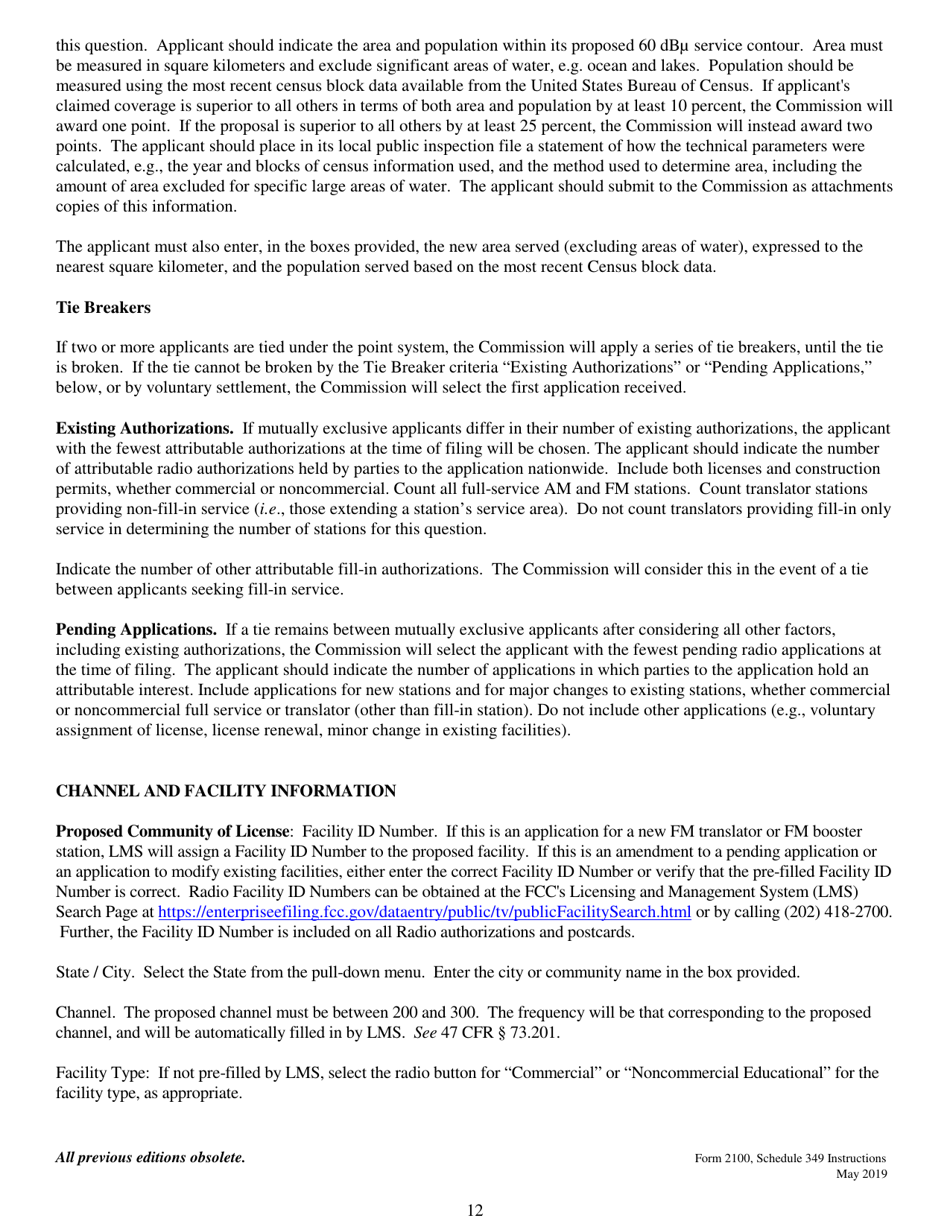 Instructions for FCC Form 2100 Schedule 349 Fm Translator or Fm Booster Station Construction Permit Application, Page 12