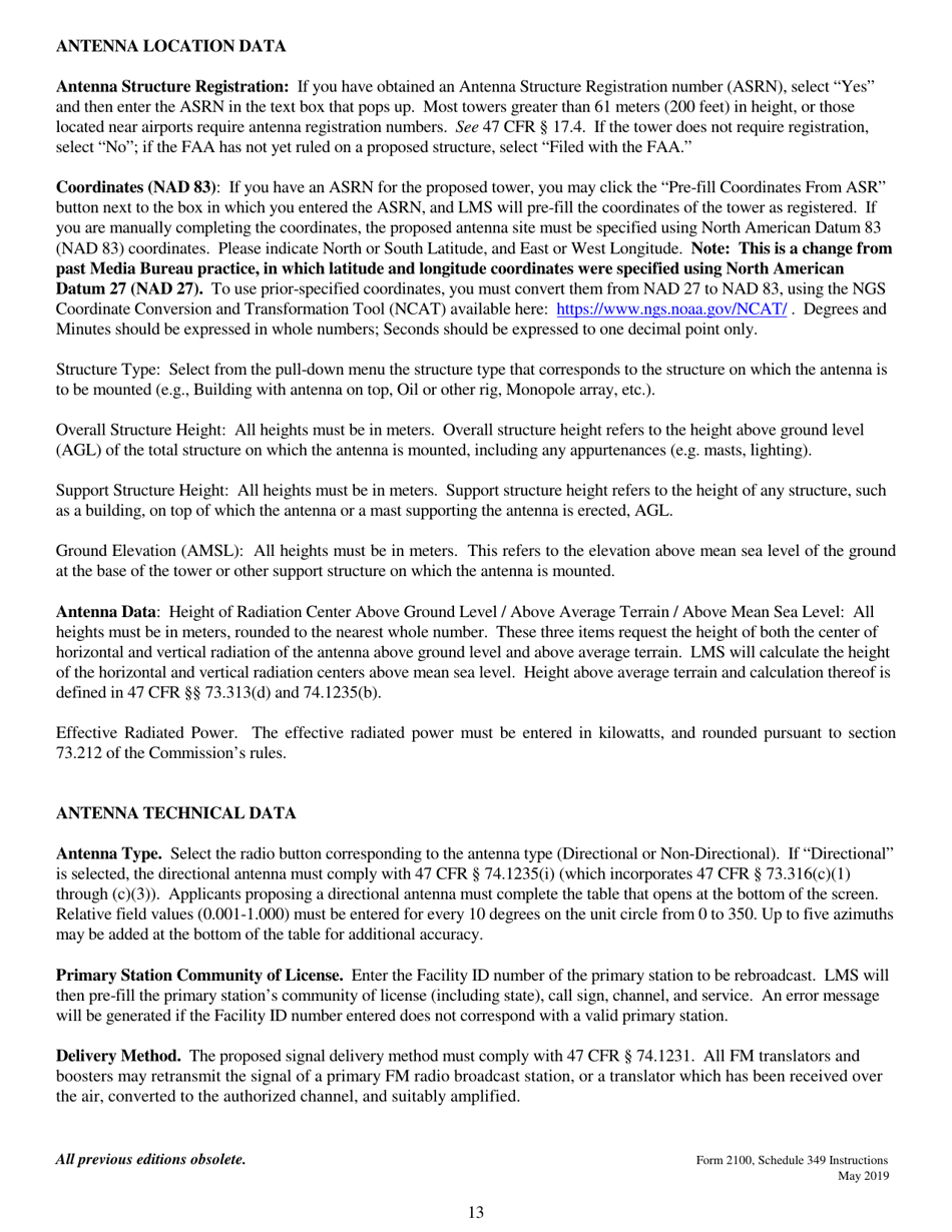 Instructions for FCC Form 2100 Schedule 349 Fm Translator or Fm Booster Station Construction Permit Application, Page 13