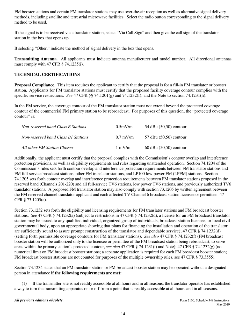 Instructions for FCC Form 2100 Schedule 349 Fm Translator or Fm Booster Station Construction Permit Application, Page 14
