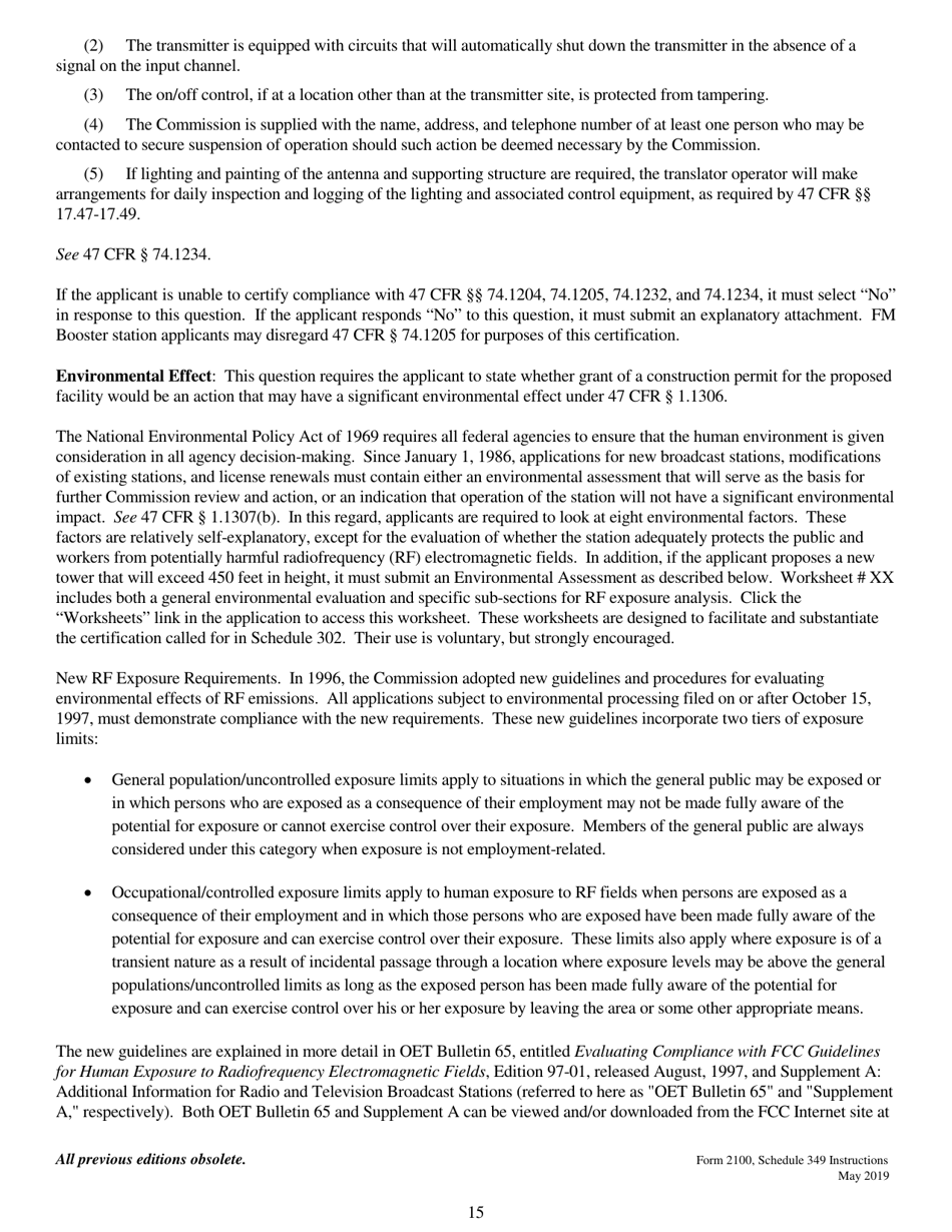 Instructions for FCC Form 2100 Schedule 349 Fm Translator or Fm Booster Station Construction Permit Application, Page 15
