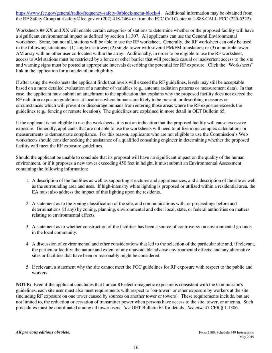 Instructions for FCC Form 2100 Schedule 349 Fm Translator or Fm Booster Station Construction Permit Application, Page 16
