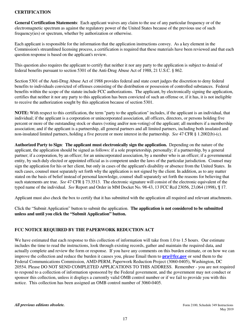 Instructions for FCC Form 2100 Schedule 349 Fm Translator or Fm Booster Station Construction Permit Application, Page 17
