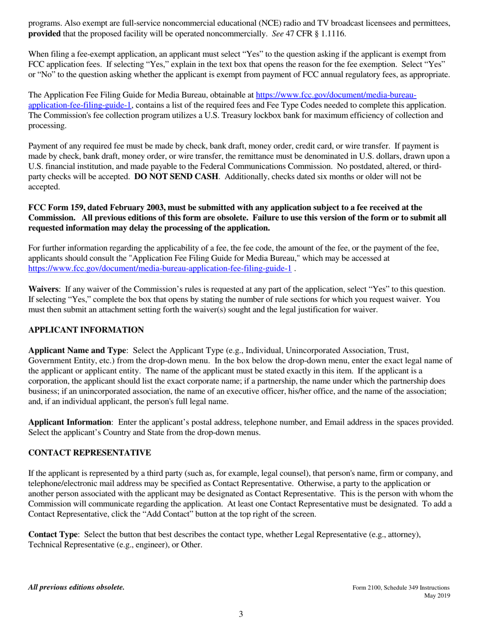 Instructions for FCC Form 2100 Schedule 349 Fm Translator or Fm Booster Station Construction Permit Application, Page 3