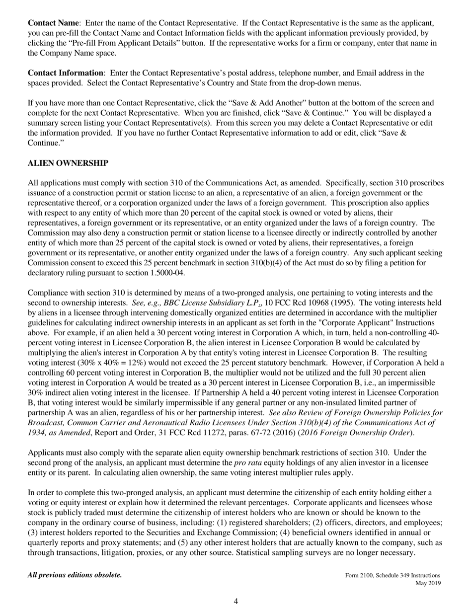 Instructions for FCC Form 2100 Schedule 349 Fm Translator or Fm Booster Station Construction Permit Application, Page 4