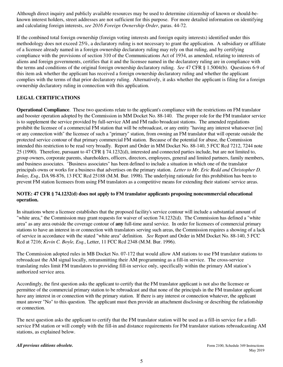Instructions for FCC Form 2100 Schedule 349 Fm Translator or Fm Booster Station Construction Permit Application, Page 5