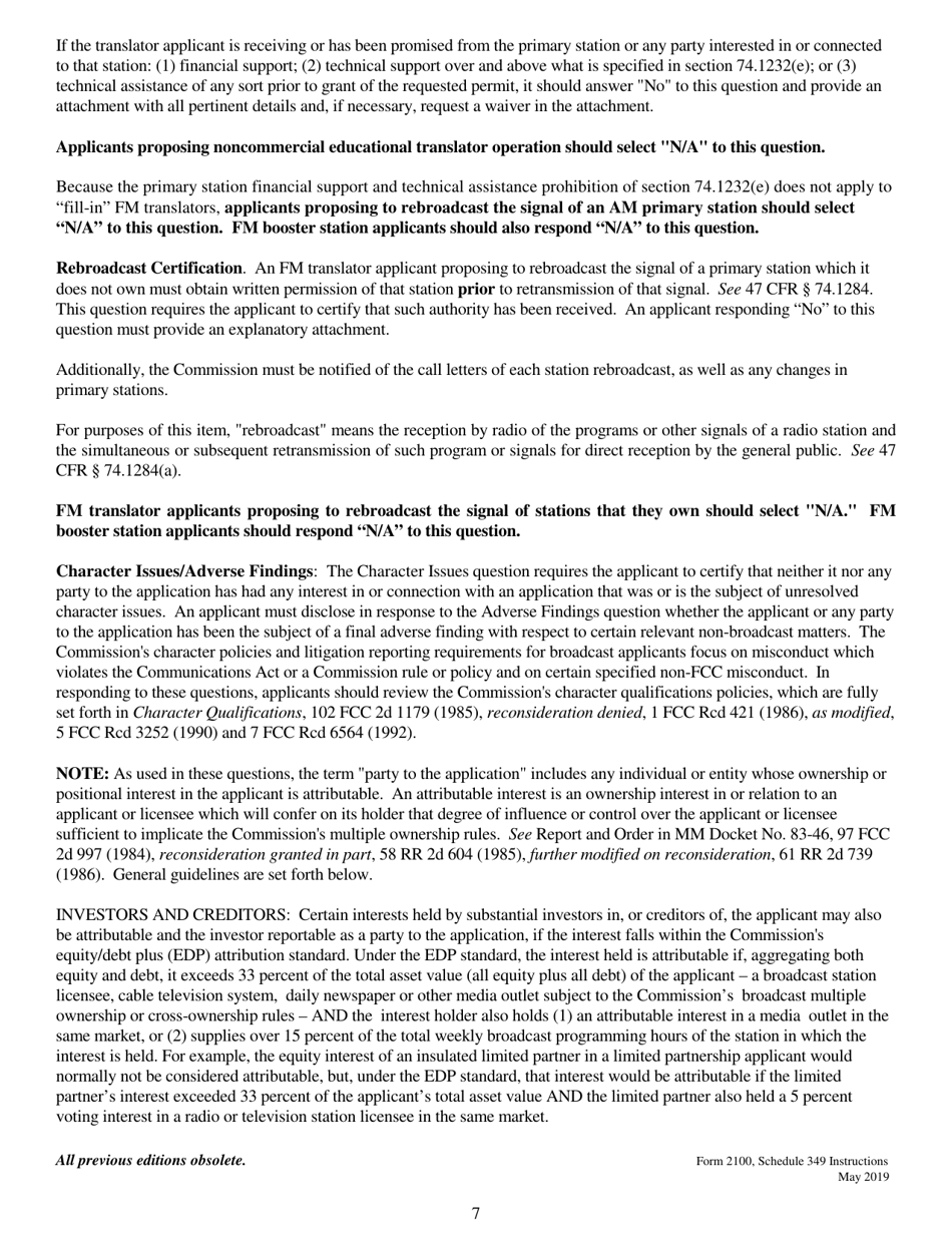 Instructions for FCC Form 2100 Schedule 349 Fm Translator or Fm Booster Station Construction Permit Application, Page 7