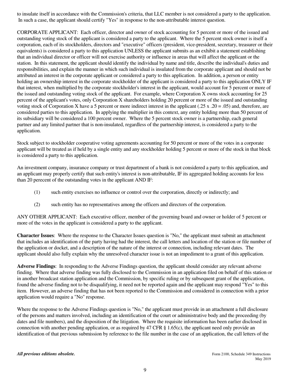 Instructions for FCC Form 2100 Schedule 349 Fm Translator or Fm Booster Station Construction Permit Application, Page 9