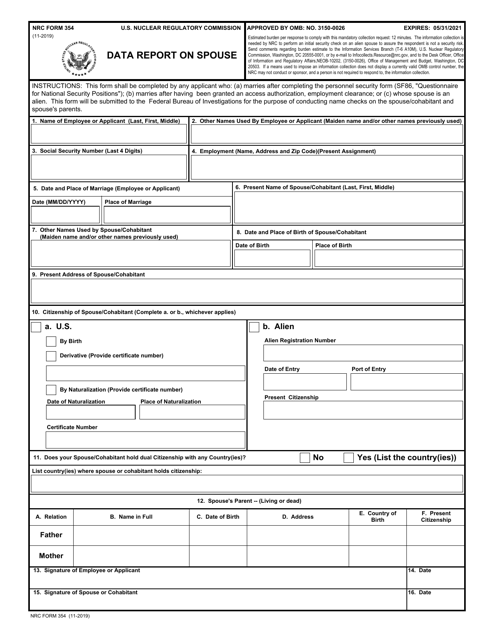 NRC Form 354  Printable Pdf
