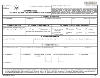 NRC Form 748G National Source Tracking Transaction Report - Export Source
