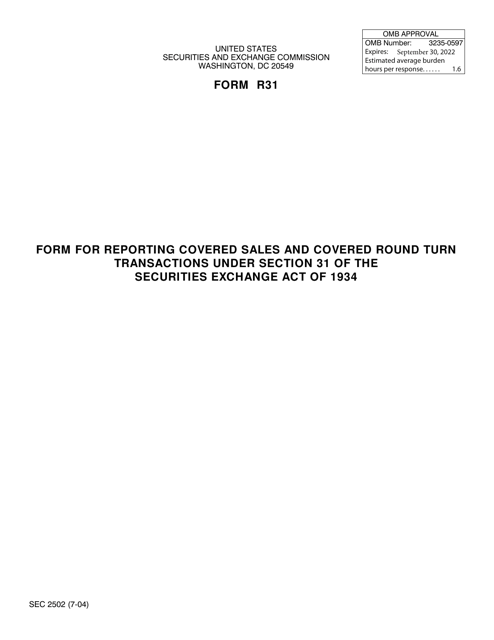 SEC Form 2502 (R31)  Printable Pdf