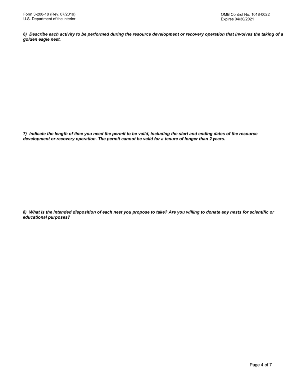 FWS Form 3-200-18 Federal Fish and Wildlife Permit Application Form - Take of Golden Eagle Nests During Resource Development or Recovery, Page 4