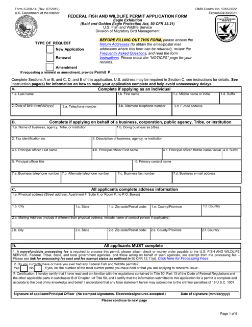 FWS Form 3-200-14 Federal Fish and Wildlife Permit Application Form - Eagle Exhibition