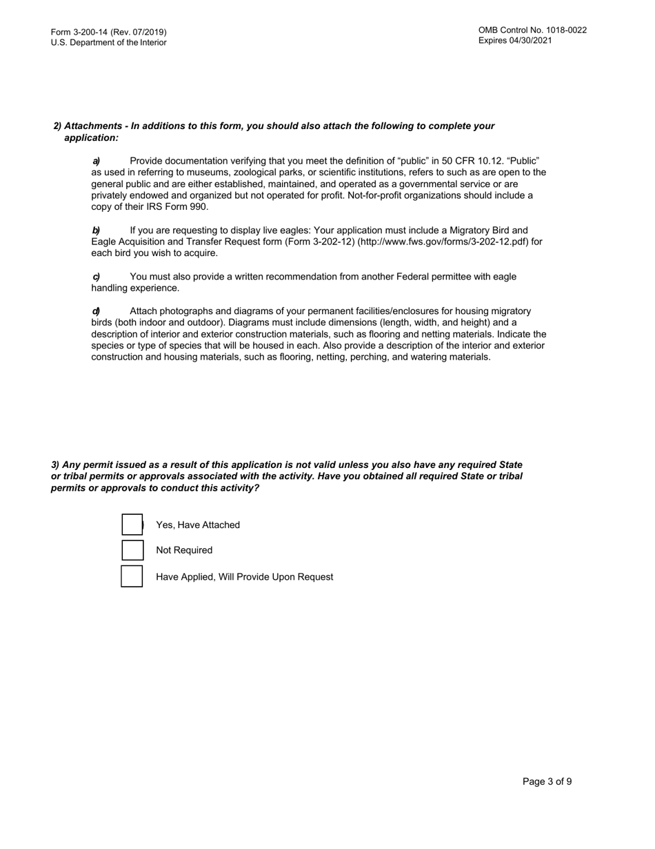 FWS Form 3-200-14 Federal Fish and Wildlife Permit Application Form - Eagle Exhibition, Page 3