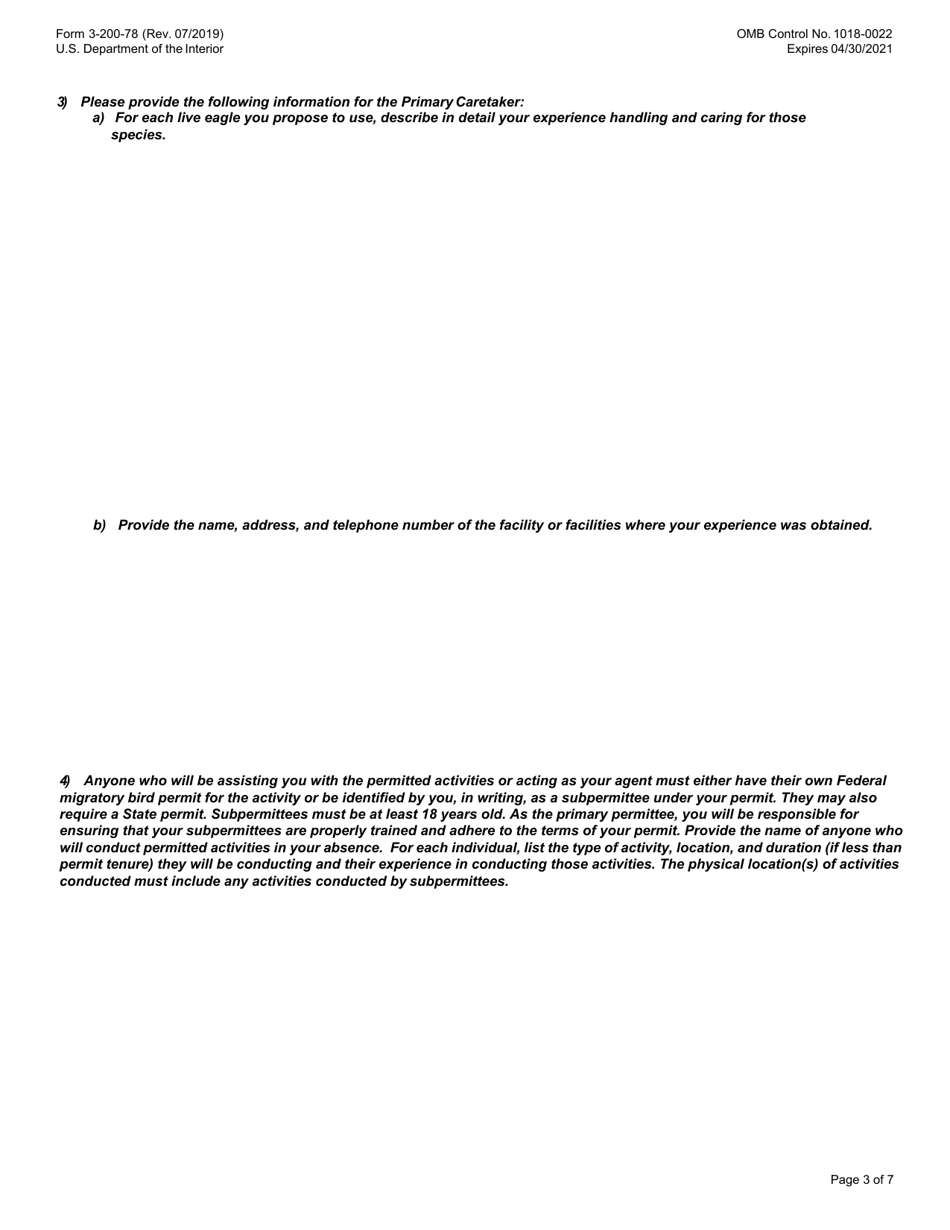 FWS Form 3-200-78 Federal Fish and Wildlife Permit Application Form - Native American Tribal Eagle Aviary, Page 3